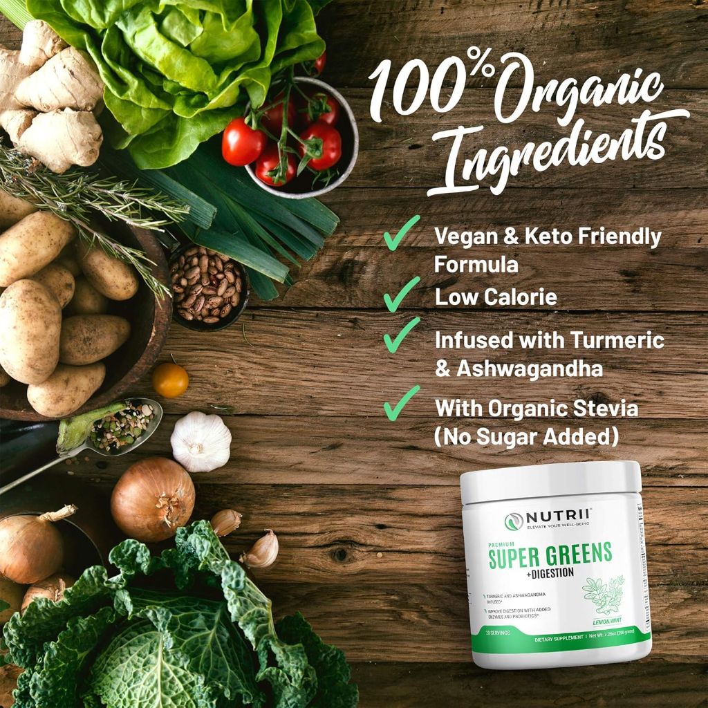 Organic Green Immunity Superfood Powder, Soothes Digestion, Boosts Vitality and Energy - Lemon Mint, 30svgs.