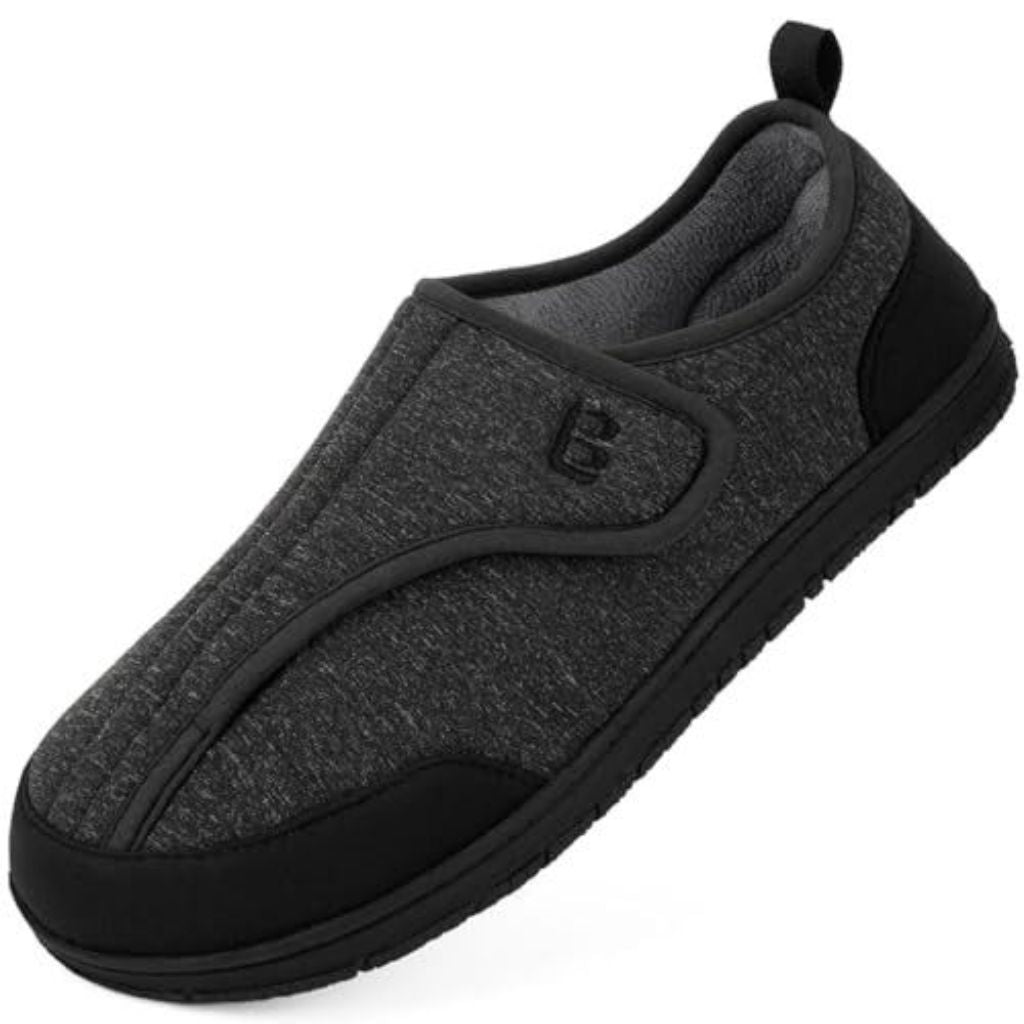 LongBay Men's Wide Slippers Adjustable Diabetic House Shoes Comfy Swollen Edema Slippers Indoor Outdoor Black 12
