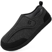 LongBay Men's Wide Slippers Adjustable Diabetic House Shoes Comfy Swollen Edema Slippers Indoor Outdoor Black 12