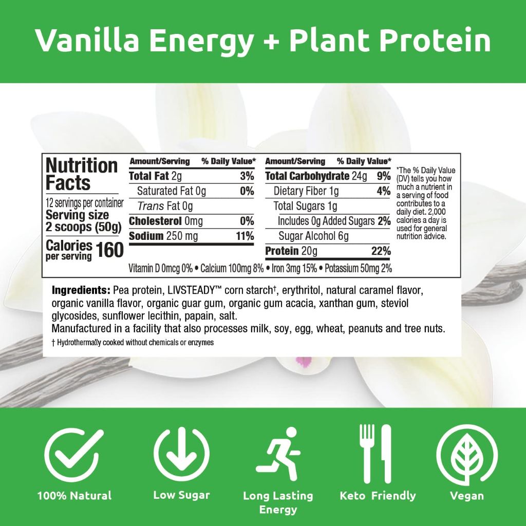 UCAN Energy + Plant Protein Powder - Keto Protein Powder - Vanilla - 12 Servings