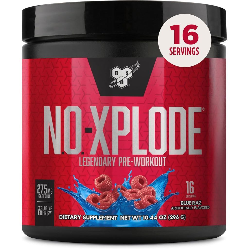 BSN N.O.-XPLODE Pre Workout Powder with Creatine and Beta-Alanine - Blue Raz, 16 Servings