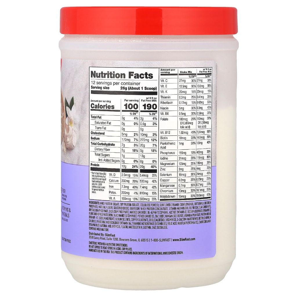 SlimFast Advanced Nutrition High Protein Meal Replacement Smoothie Mix, Vanilla Cream, 12 Servings