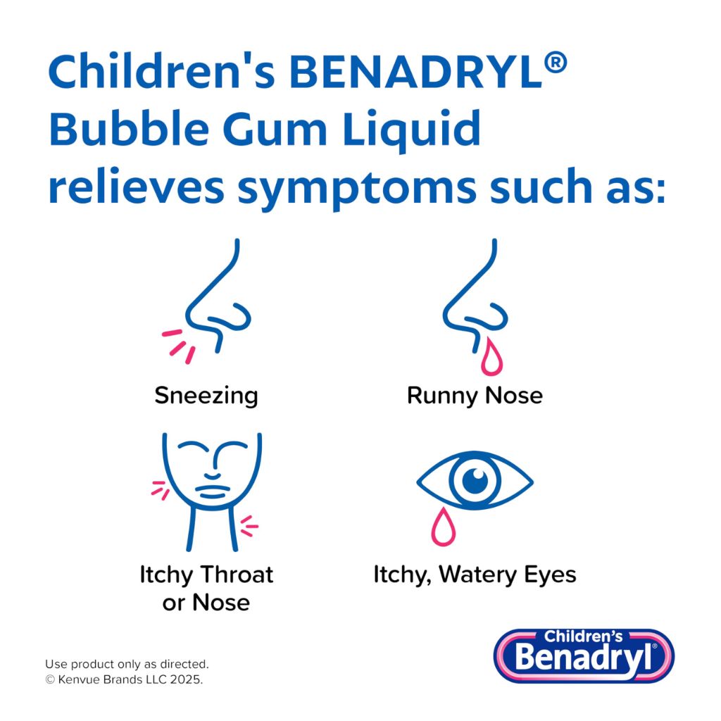 Benadryl Children’s Dye-Free Allergy Relief Liquid, Bubble Gum, 8 fl.