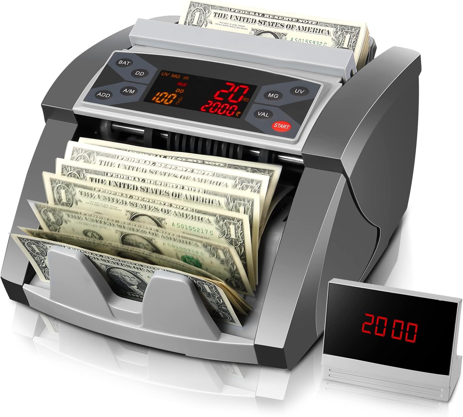 MUNBYN IMC03 Money Counter Machine - Counts Value of Bills (USD/EUR, UV/MG/IR/DD/DBL/HLF/CHN) - 1,300 Bills/Min + Counterfeit Detection