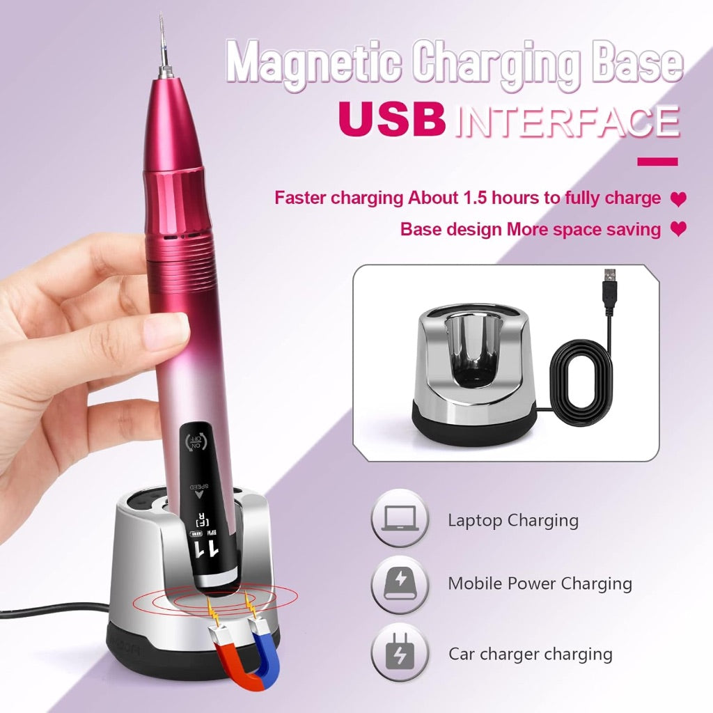 Nail Drill, Rechargeable 35000 RPM Electric Nail File, Cordless Nail Drill, Portable Nail Drills for Acrylic Nails Professional, Valentines Day Womens Gifts Nail Supplies for Salon Use or Home DIY