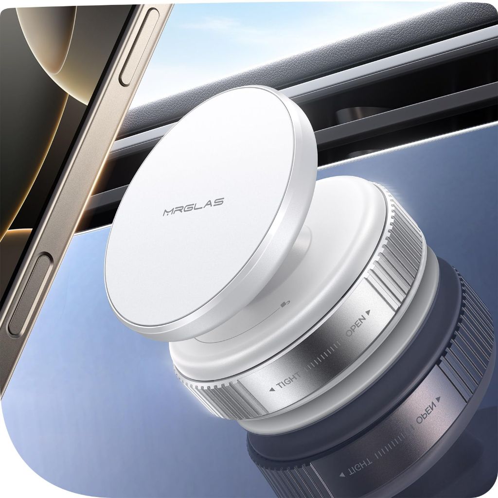 MRGLAS Upgraded 360° Adjustable Vacuum Magnetic Phone Holder Stand[Strongest Suction & Ultra Magnetic] Car Phone Mount for MagSafe Suction Cup, Compatible with Car/Gym/Mirror/Smooth Surface-White