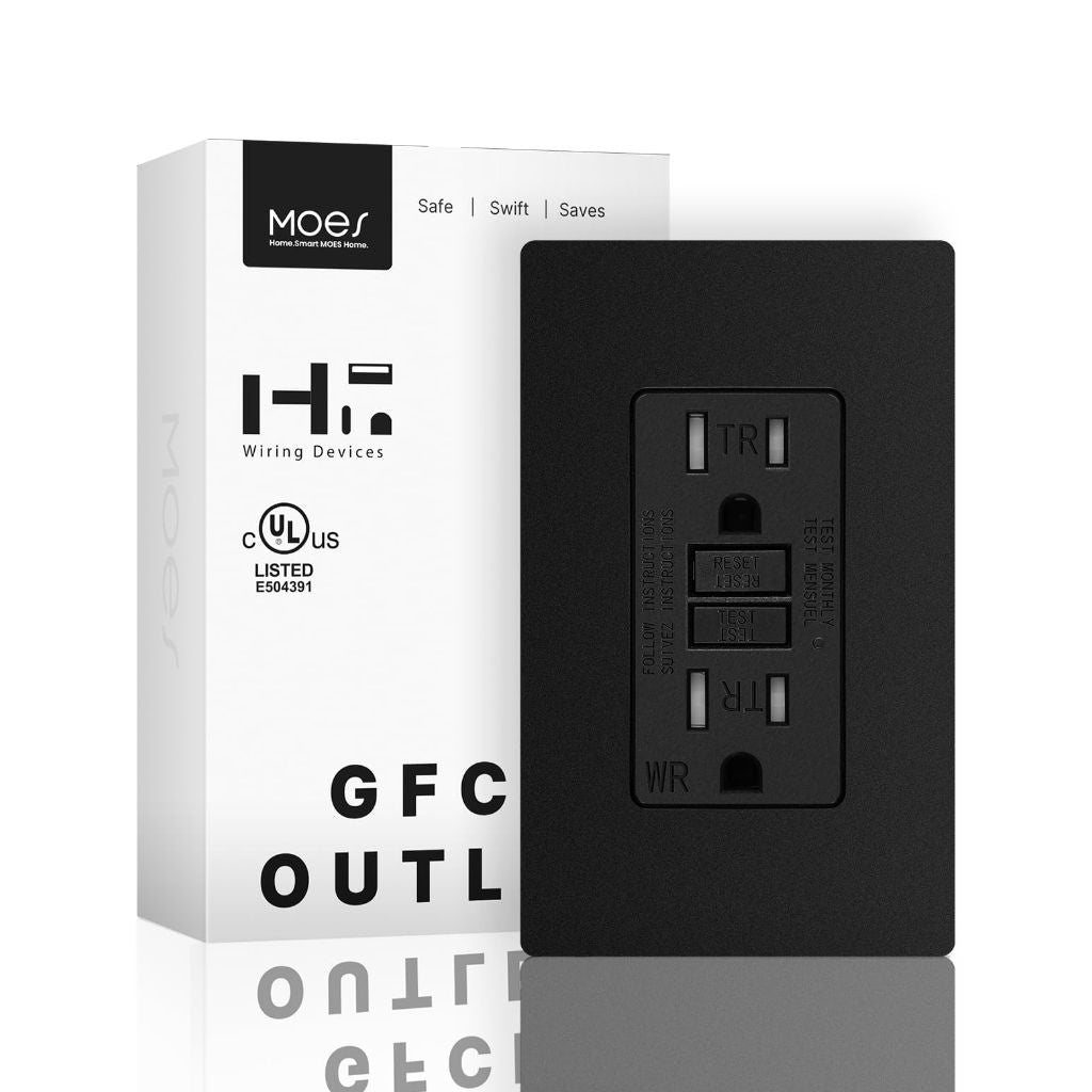 MOES GFCI Outlet 15 Amp, Self-Test GFCI Electrical Outlet with Weather & Tamper Resistant Receptacle, Screwless Wall Plate, LED Indicator, Outdoor or Indoor Use, UL Listed, Matte Black, 1 Pack