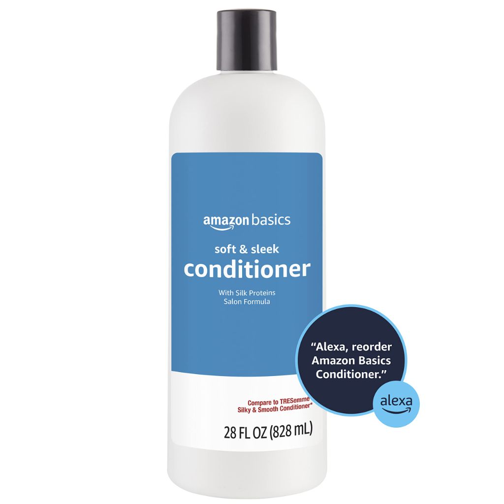 Amazon Basics Soft & Sleek Anti-Frizz Conditioner for Dry or Damaged Hair with Argan Oil & Silk Proteins, 28 Fluid Ounce