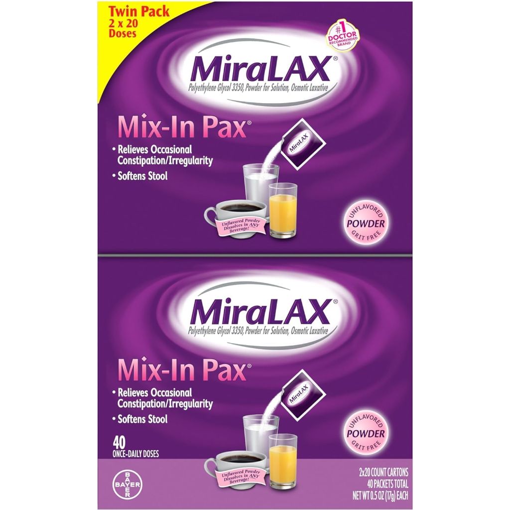 Miralax Mix-In-Pax Gentle Constipation Relief Laxative Powder - 20ct (2 Pack)