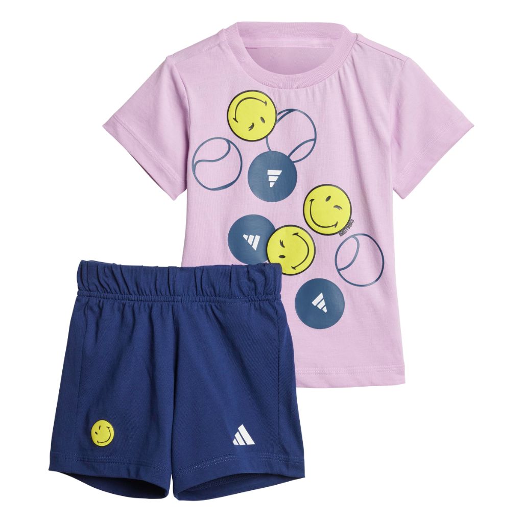 Adidas Unisex-Baby Adidas x Smiley World Sportswear Summer Set, Bliss Lilac/Dark Blue/Bright Yellow/White, 6 Months