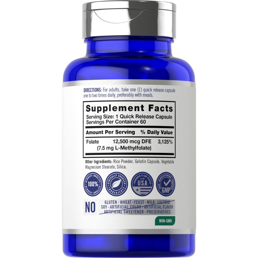 Carlyle L Methylfolate 7.5 mg | 60 Capsules | Optimized and Activated | Non-GMO, Gluten Free | Methyl Folate, 5-MTHF | by Opti-Folate