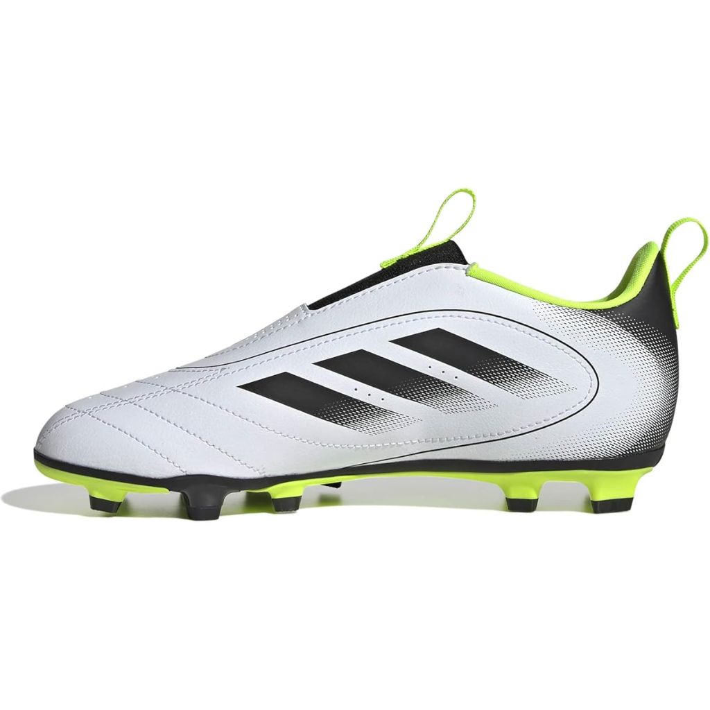 adidas Kids Goletto IX Firm/Multi Ground Junior Laceless Soccer Cleats, White/Core Black/Lucid Lemon Size 8.5 Toddler