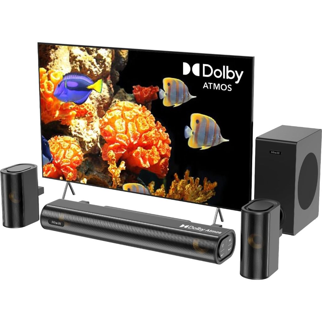 Hiwill 4.1ch Sound Bar with Dolby Atmos, 300W Sound Bar for Smart TV with Subwoofer, HiElite A41
