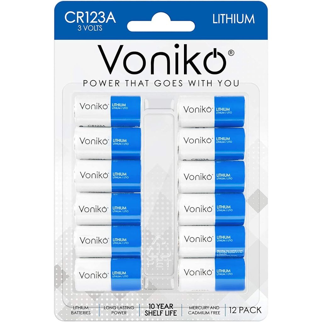 Voniko CR123A Lithium Batteries (12-Pack)  –3 Volt 123 Battery Lithium 10 Years Shelf Life