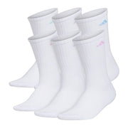 adidas Women's Athletic Cushioned Crew Socks - White/Blue/Lilac, Size Medium (6 Pairs)