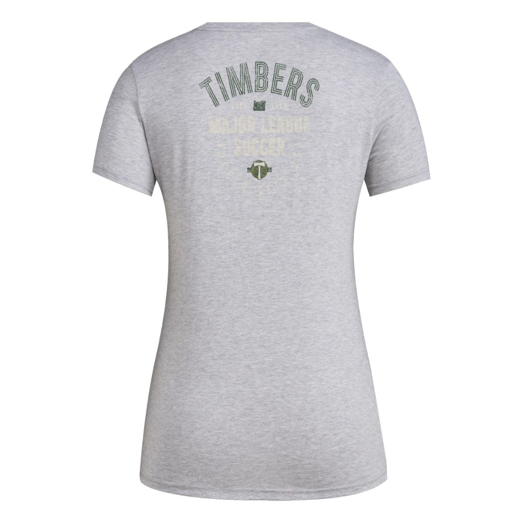 adidas Women's Local Stoic Short Sleeve Pre-Game T-Shirt - Portland Timbers, Gray Heather (XL Tall)