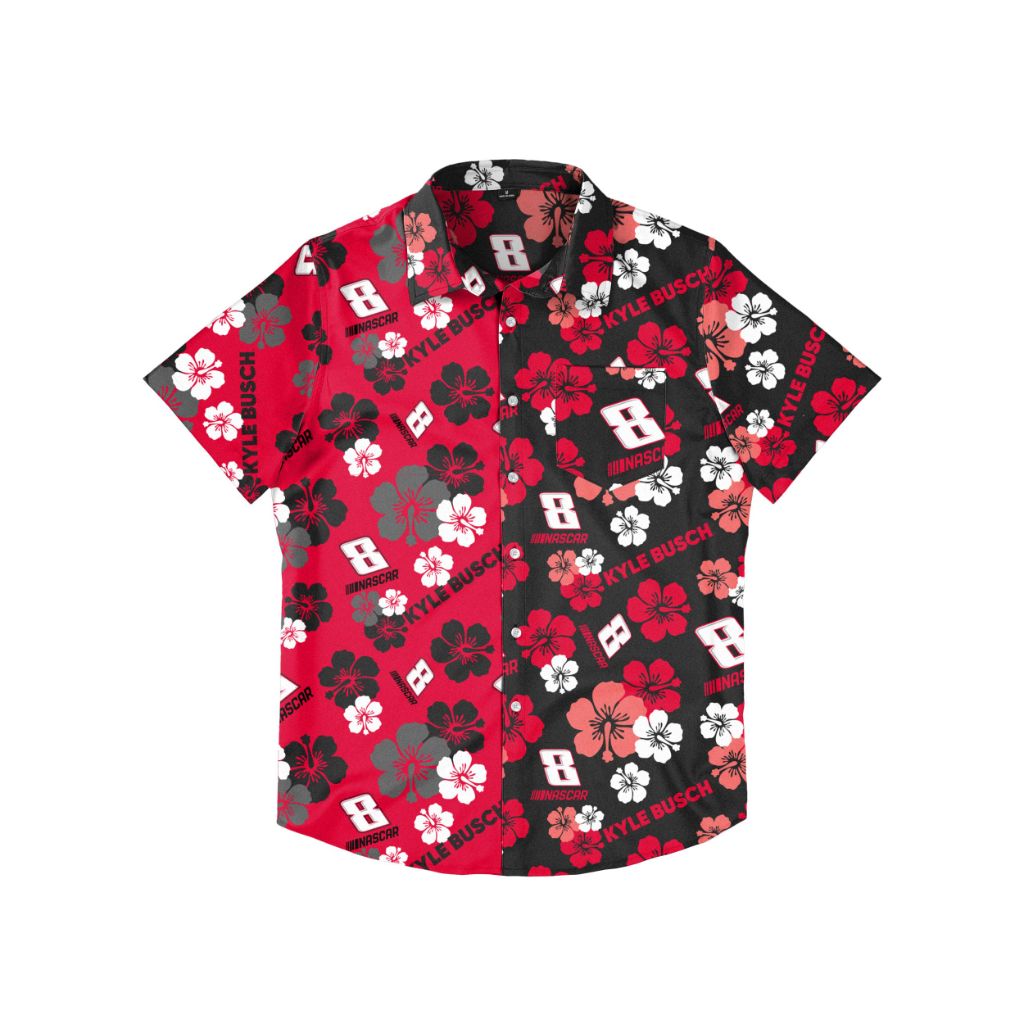 SZ XL, FOCO NASCAR Kyle Busch Mens Split Color Floral Button Up