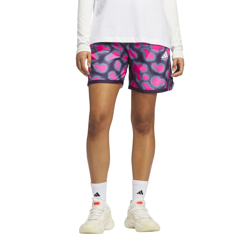 adidas Women's CrazyLite Camouflage All Over Printed Basketball Shorts - Shock Pink/Silver Violet, XS