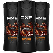 AXE Men's Body Wash, Dark Temptation, 3-Pack, 12H Refreshing Chocolate Scent, 16 Fl Oz Ea