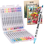 XIEED 24 Colors Alcohol Markers & 2 Pack Coloring Book Set