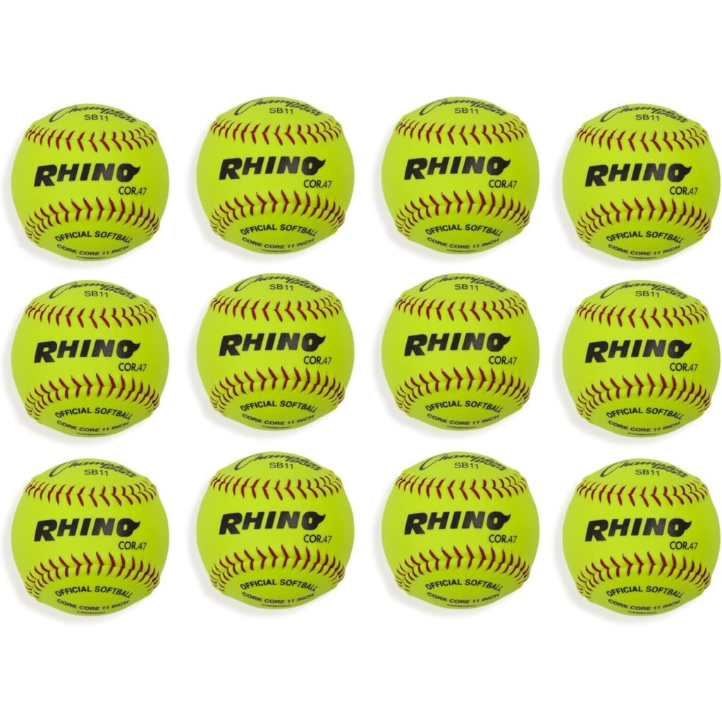 Champion Sports 11" Synthetic Leather Cover Softballs - Cork Core - Medium Compression - NFHS Approved - Raised Seams - Optic Yellow - Pack of 12