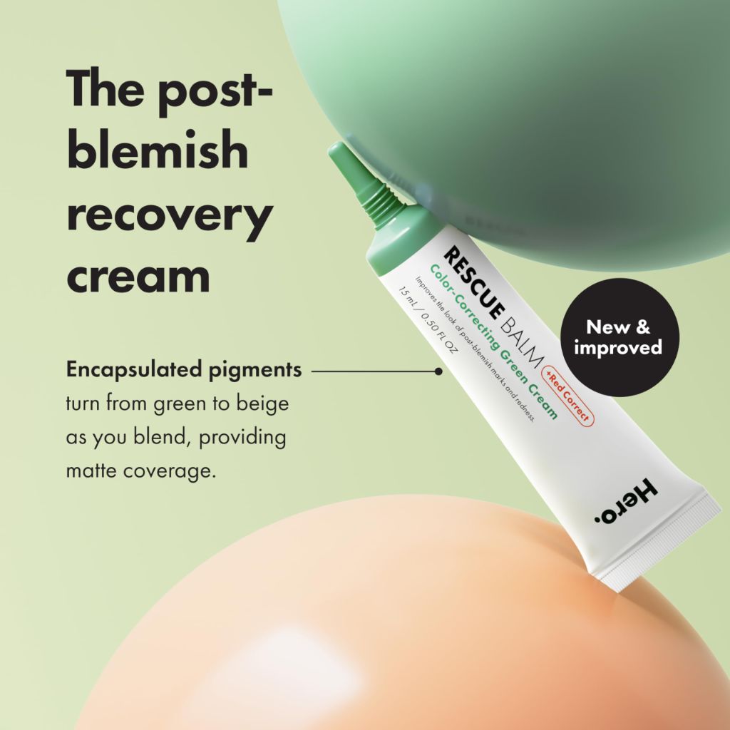 Hero Cosmetics Rescue Balm Red Correct - 15ml: Noncomedogenic, Face Cream, Acne-Prone Skin, Unscented