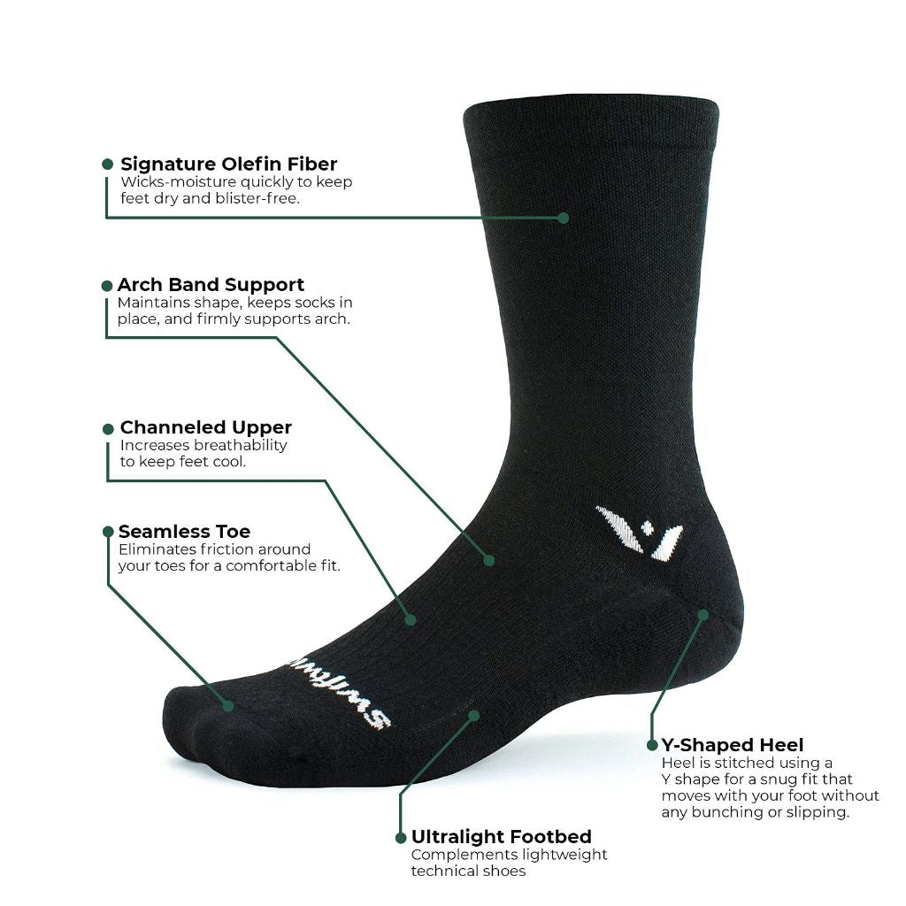 SZ S, Swiftwick- PURSUIT SEVEN Ultralight Trail Running & Cycling Socks, Merino Wool (Block Stripe Heather)