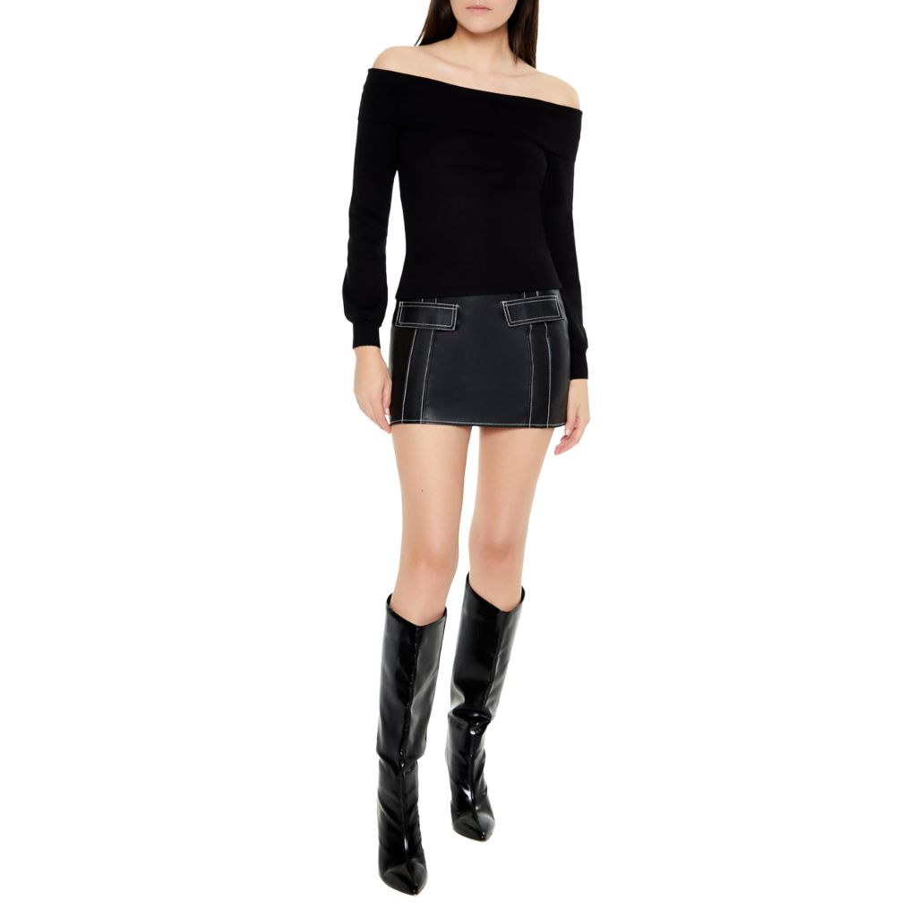 Forever 21 Women's Fitted Off-the-Shoulder Sweater Black Medium