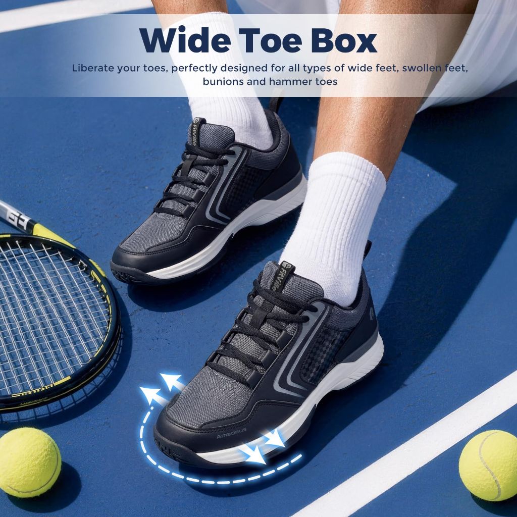 SZ 10X-WD, FitVille Tennis Shoes for Men Wide Men's Pickleball Shoes ( Black)