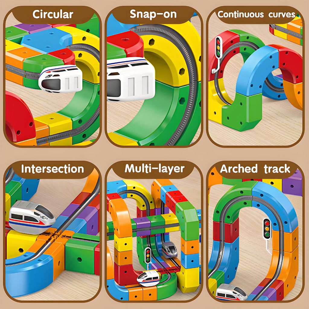 Electric Magnetic Train Track Set, 3D Anti-Gravity Flexible Race Tracks with Motorized Train and Traffic Signs, STEM Building Toy for Kids