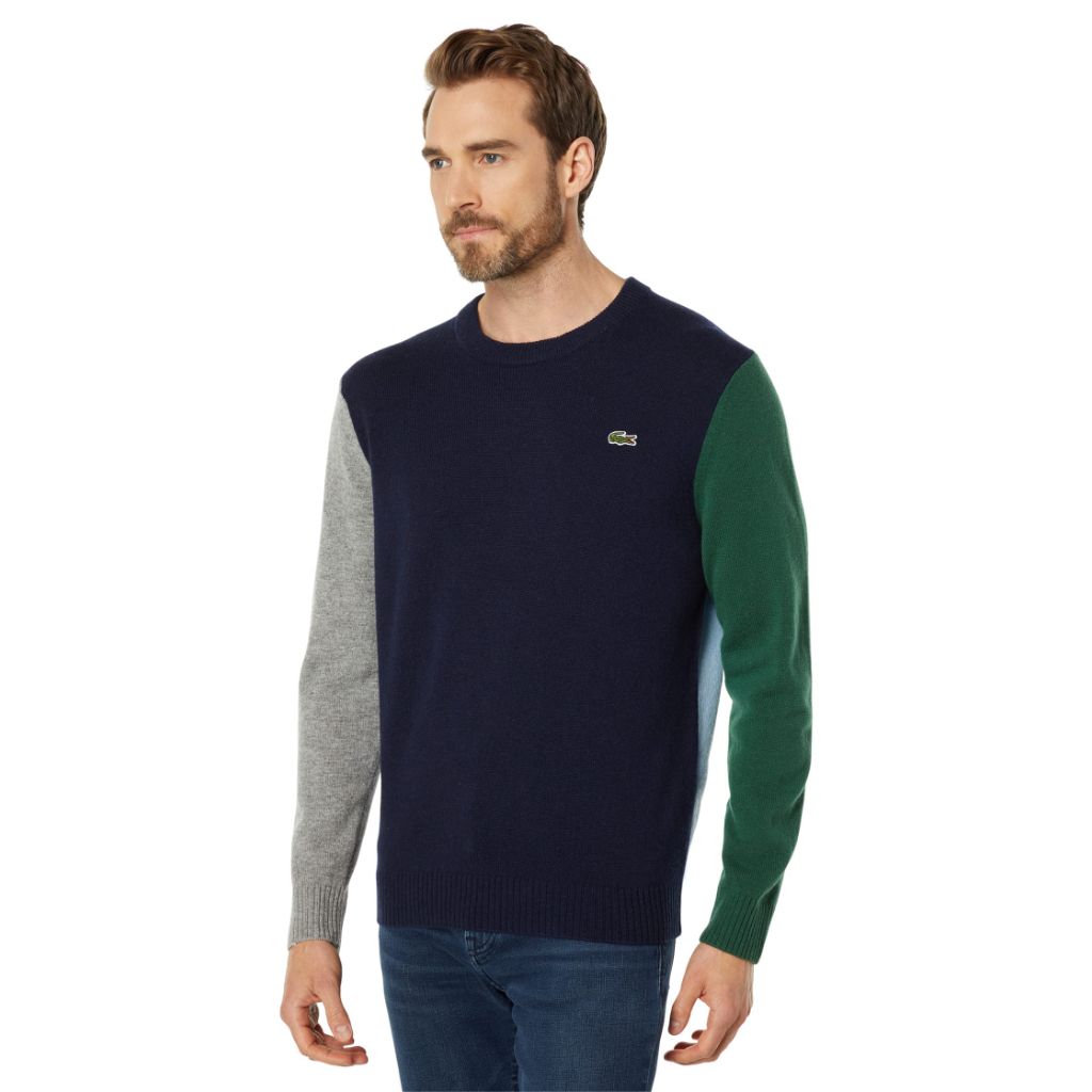 Lacoste Men's Regular fit Colorblock Sweater, Navy Blue/Grey, SZ XL