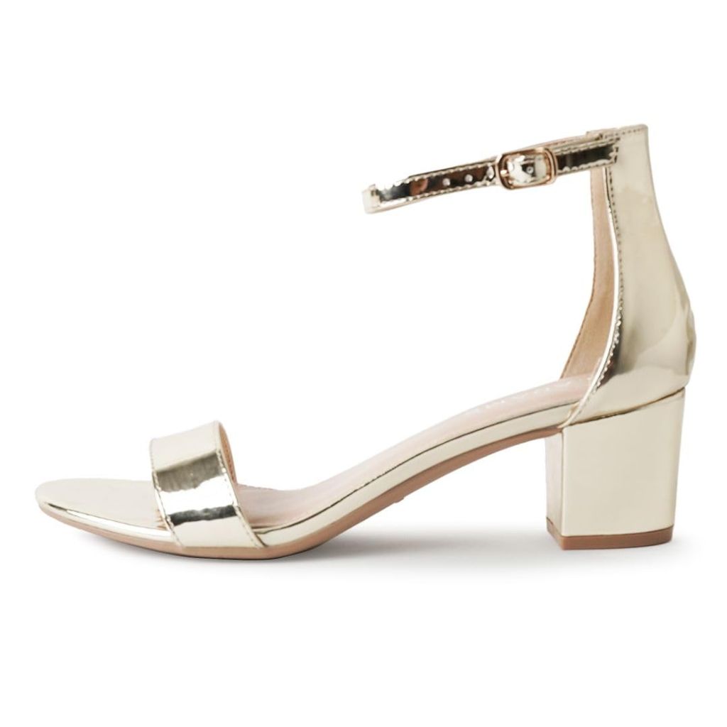 J.Adams Daisy Heeled Sandals for Women (Wide Ankle Strap Low 2 Inch Heel), Gold - size 6