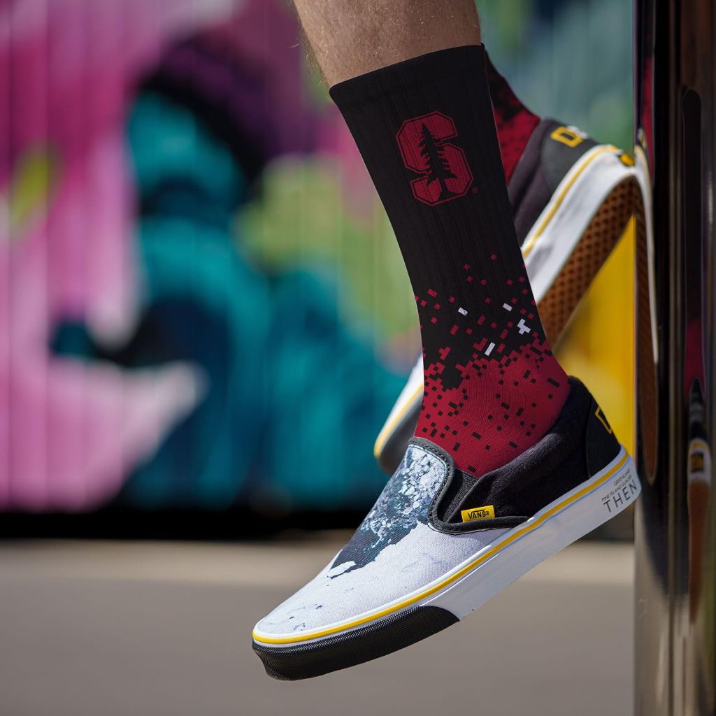 For Bare Feet NCAA STANFORD CARDINAL Spray Zone Crew Sock Team Color Large