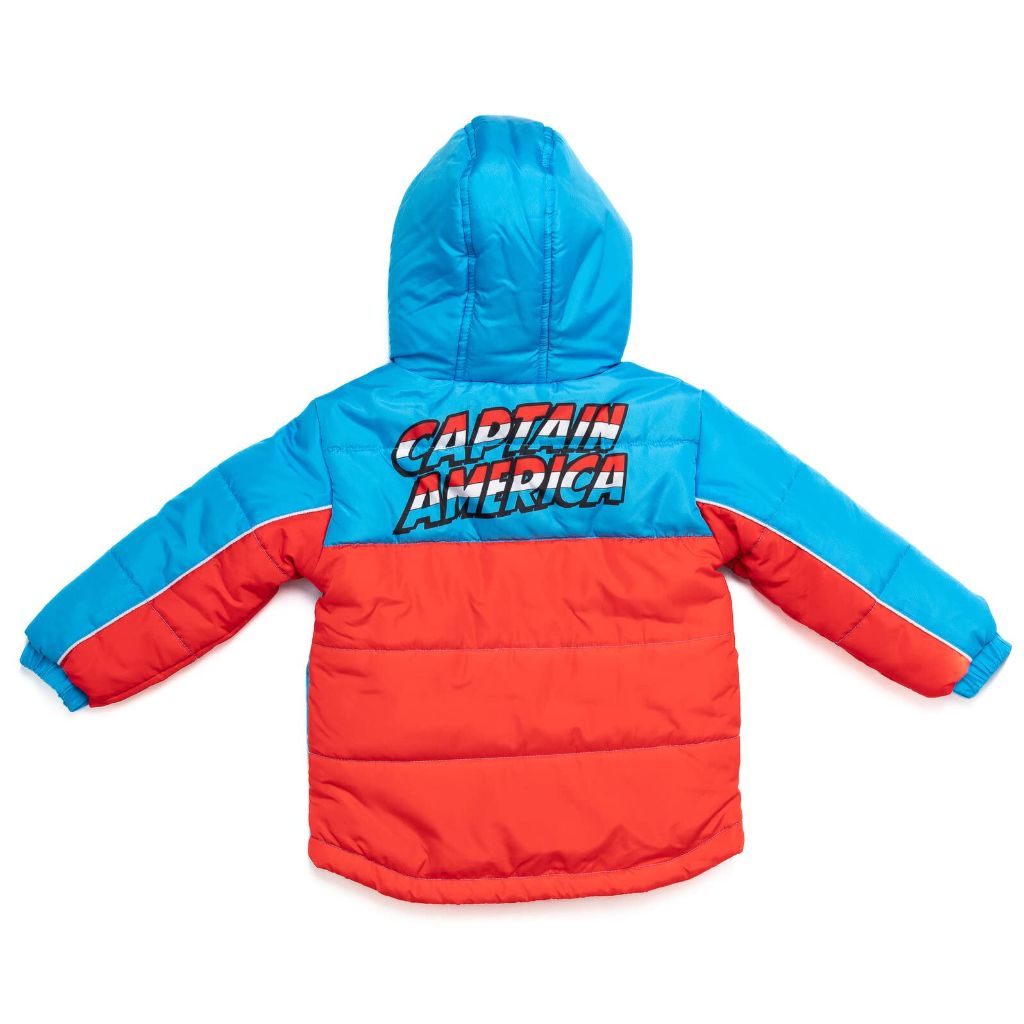 SZ 3T, Marvel Avengers Captain America Toddler Boys Zip Up Puffer Jacket Blue