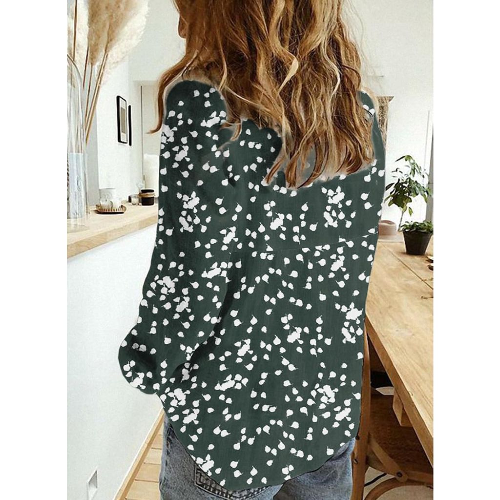 Dokotoo Women's Alicia Floral Print Roll Up Long Sleeve Button Down Blouse - Green, Large