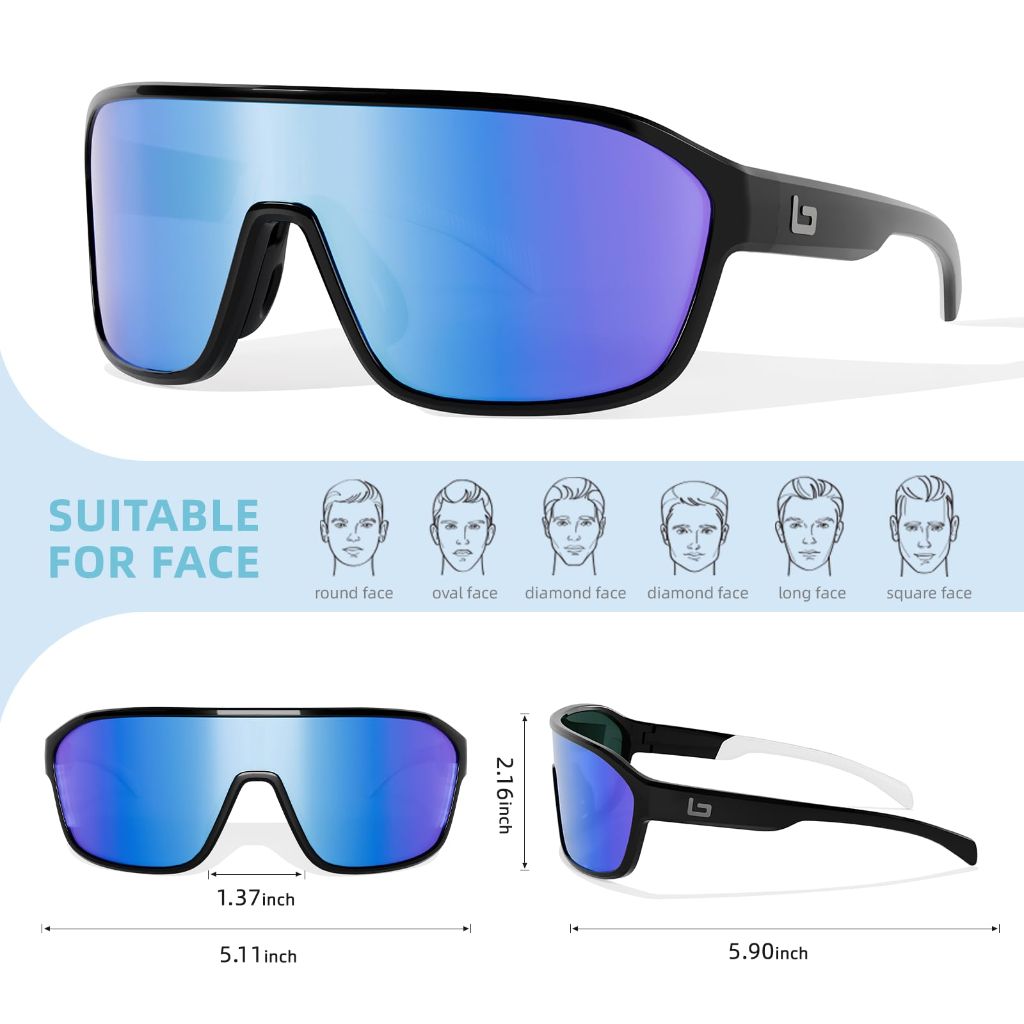 B.N.U.S sport sunglasses for men womens shades outdoor glasses UV Protection (Polished White/Silver Polarized, Plastic Lenses)
