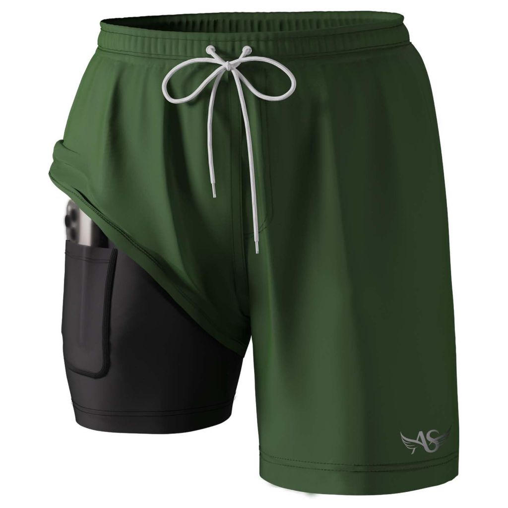 Angel season Mens Swim Trunks with Compression Liner Quick-Dry Board Shorts 7 Inch Army Green XXL