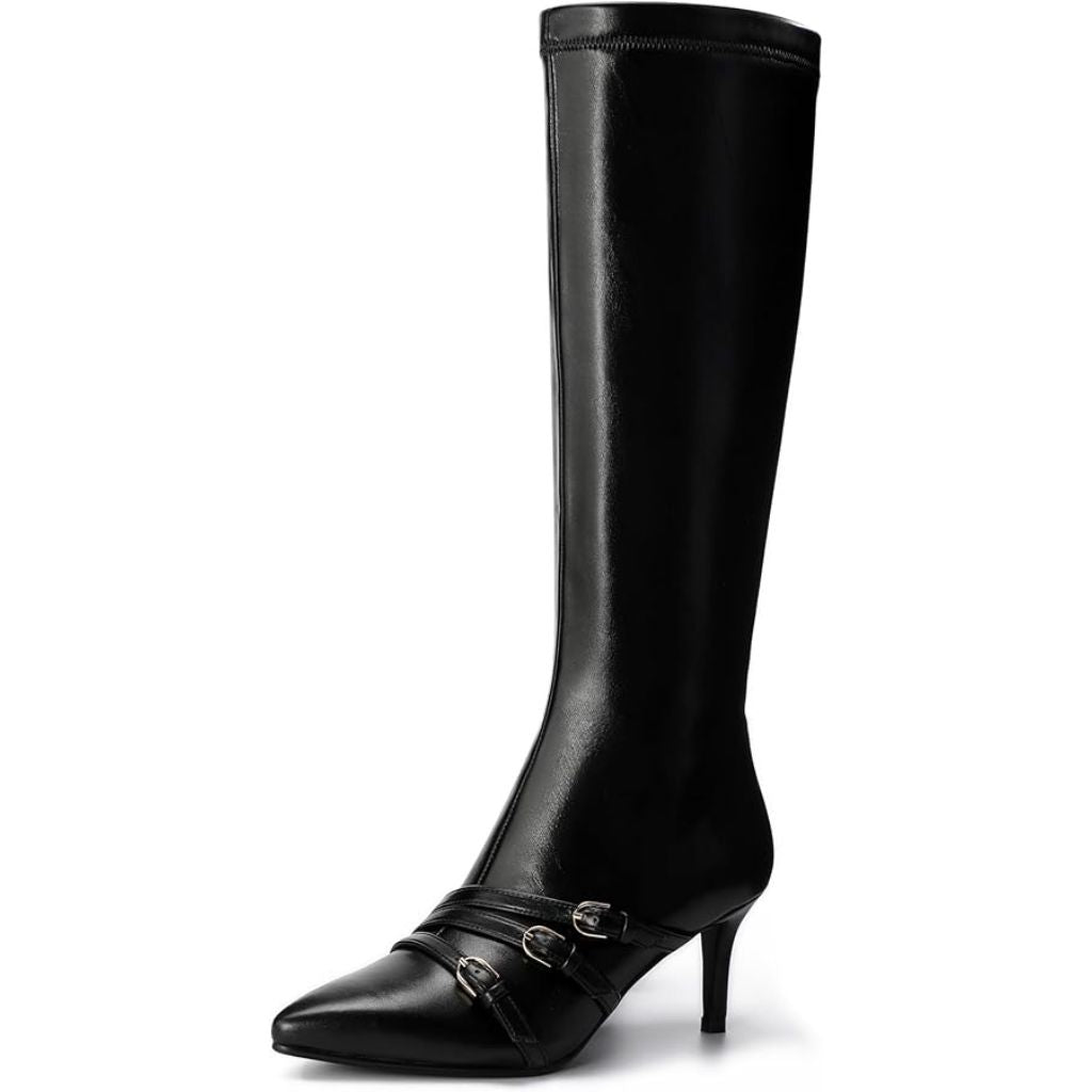 Feetquake Women's Thigh-High Stiletto Heel Boots - Black, Size 7.5
