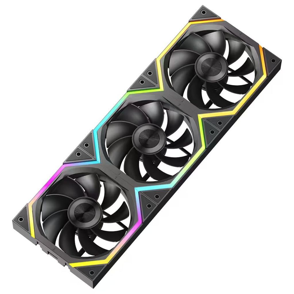 ICOLER Galaxy 120mm PC Case Fan ARGB and PWM Case Fans Axle Core Double Ring CD Pattern Module Daisy-Chain 5V ARGB 120mm Triple Pack (Reverse Fan Black) [Three speeds]