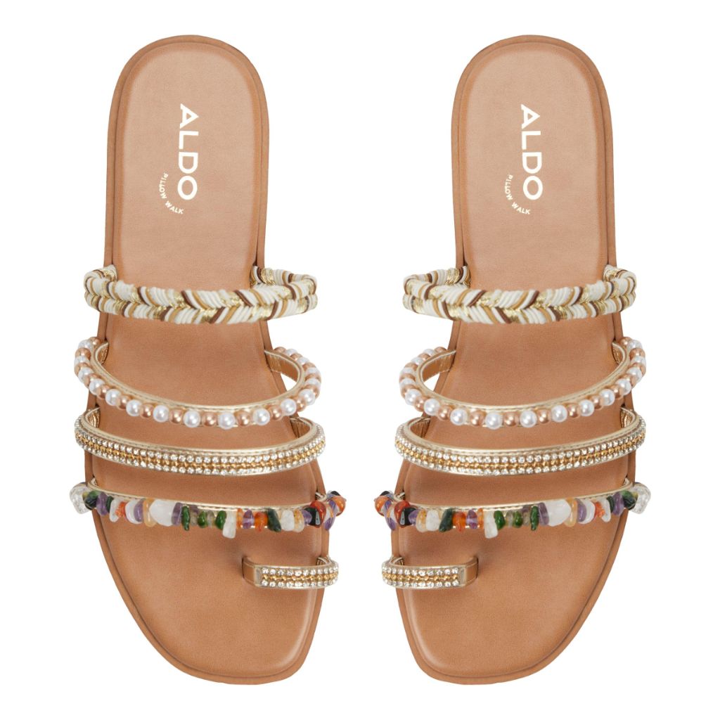 Aldo Women's Lindya Flat Sandals - Gold, Size 6.5