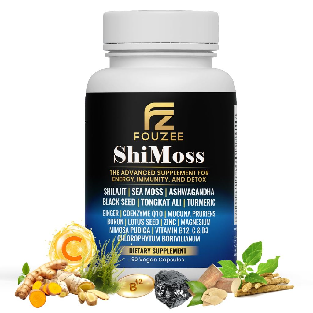 FOUZEE ShiMoss Supplement w/Shilajit 1000mg, Sea Moss 7000mg - 90 Count