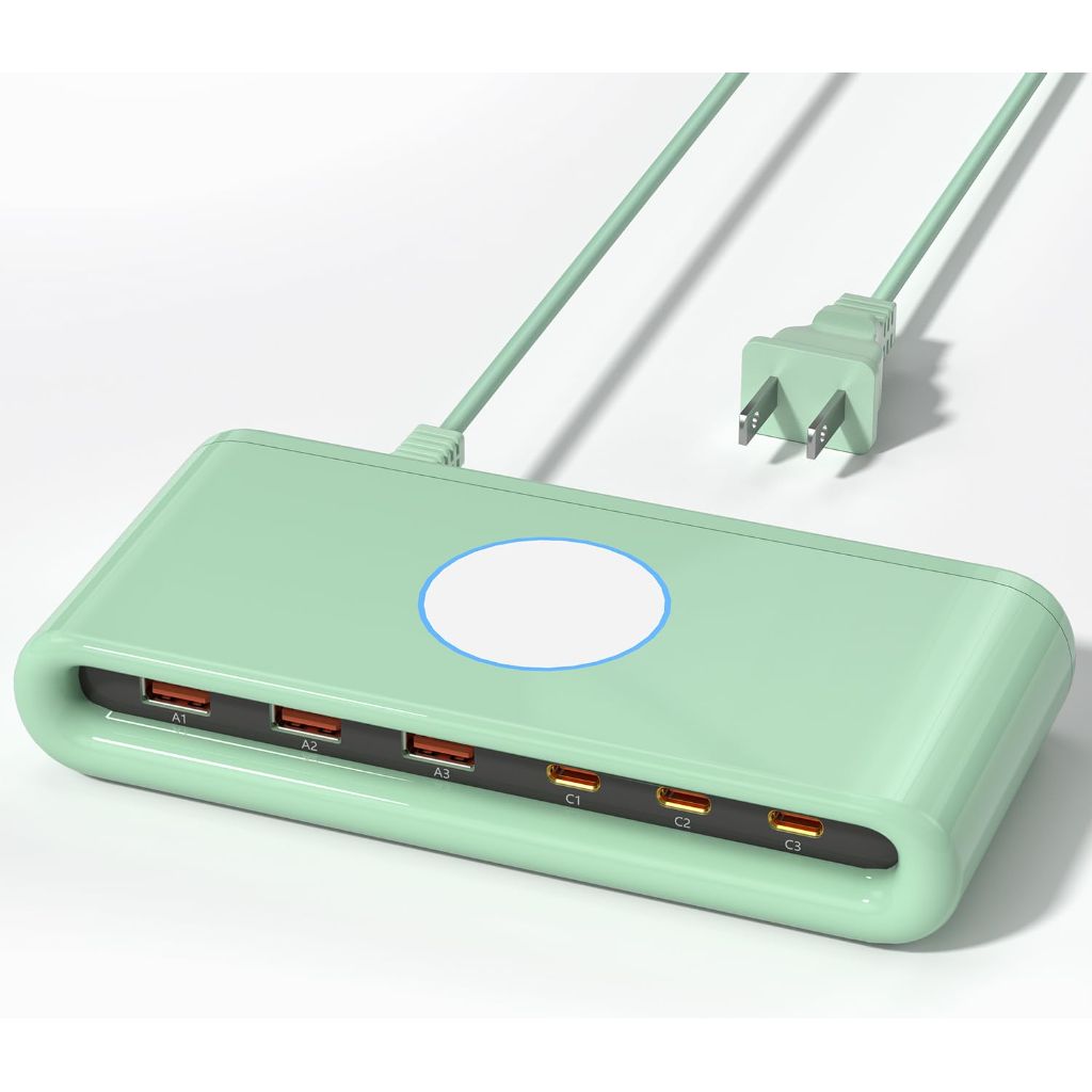 VPSUN 145W USB C Charging Station for Multiple Devices,6 Port USB C Hub Charger, (Green, 145w)