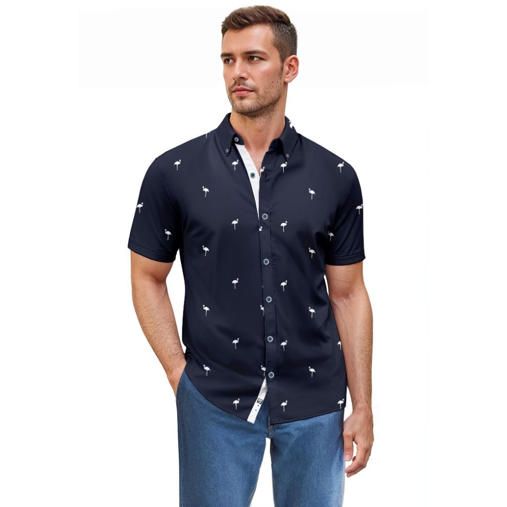 SZ S, ETHANOL Men Classic Slim Fit Performance Woven Short Sleeve | Navy