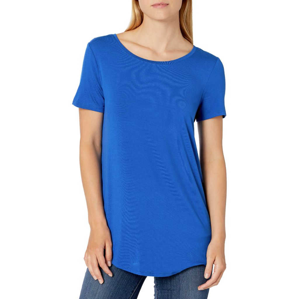 Amazon Essentials Women's Short-Sleeve Scoopneck Tunic Tops, Pack of 2, Cobalt Blue/Black, Small