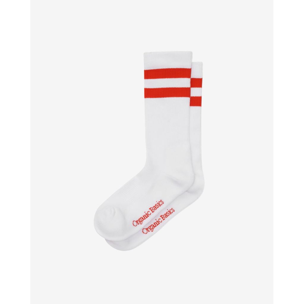 Organic Basics Unisex Core Stripe Crew Socks 3-pack, White/Tangerine, 10-12