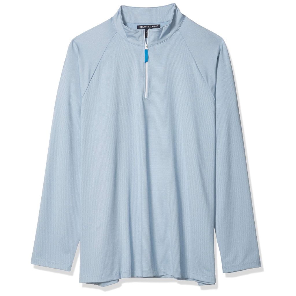D & Jones Men's Crownlux Performance Micro Stripe Quarter Zip Long Sleeve Pullover - Ocean Blue, Small