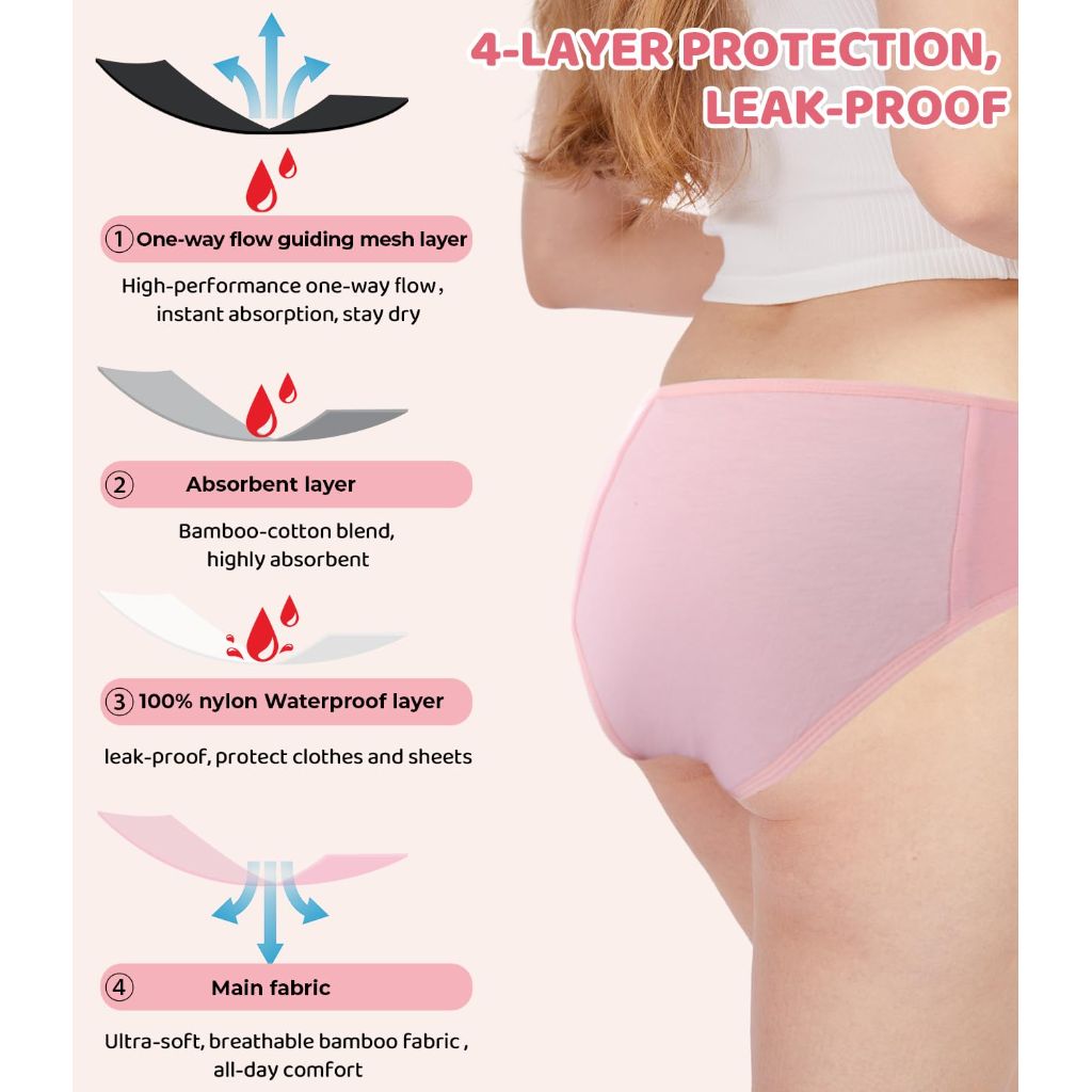 SZ 3XL, BAMBOO COOL Teens Girls Period Underwear  Briefs Soft Breathable Panties