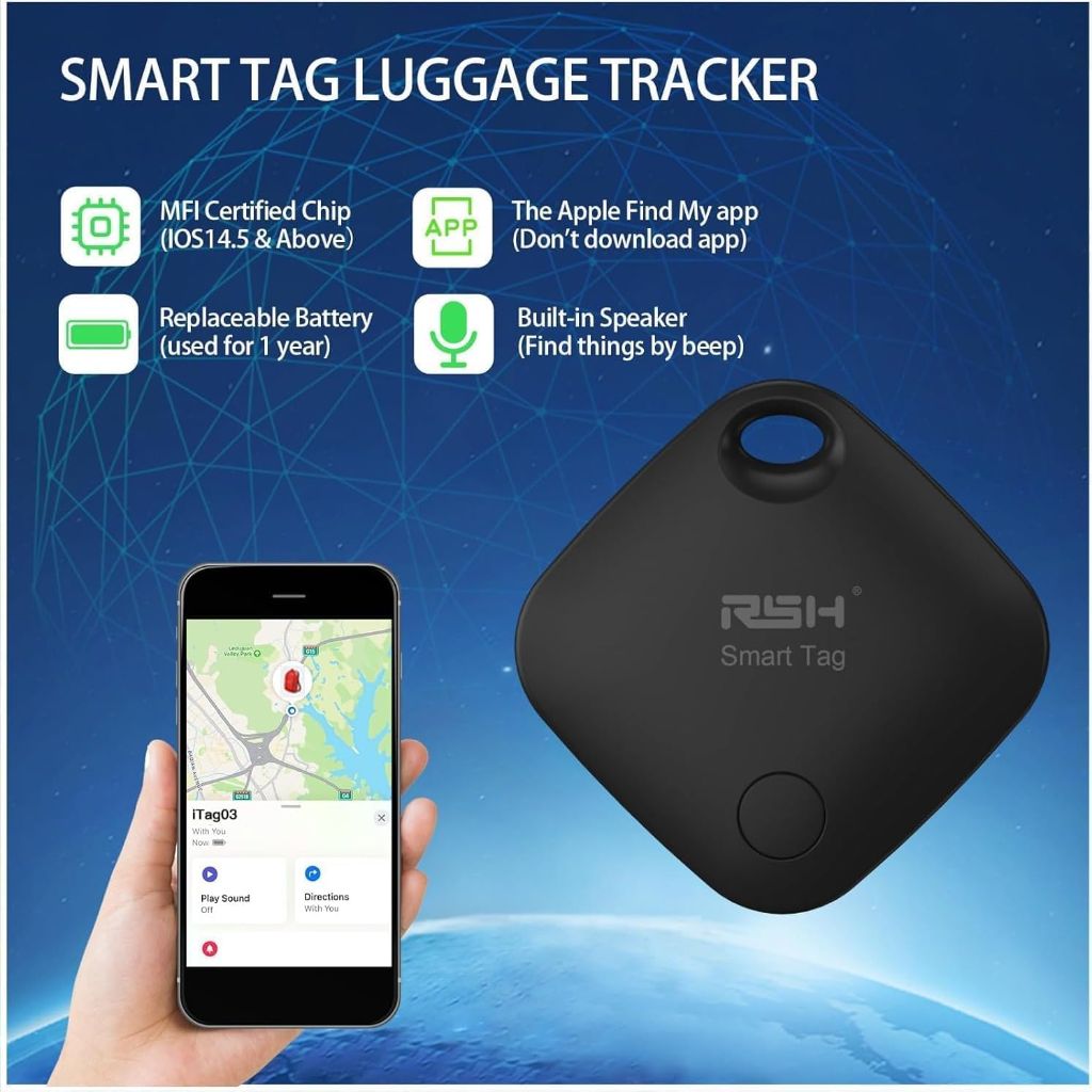 Air Tracker Tag Bluetooth Tag Locator for Apple Find My - 2 Pack (Black)