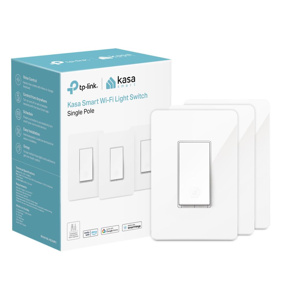 Kasa Smart Light Switch HS200P3, Single Pole, Needs Neutral Wire, 3 Count -Pack of 1 , White