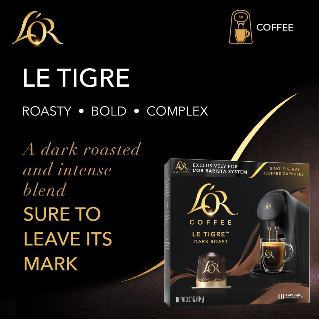 L'OR Coffee Pods, Le Tigre Dark Roast Blend, 10 count (Pack of 1)